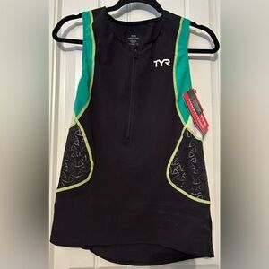 TYR Competitor Collection Tank Top Black Yellow NWT LARGE Triathlon Runner Joger